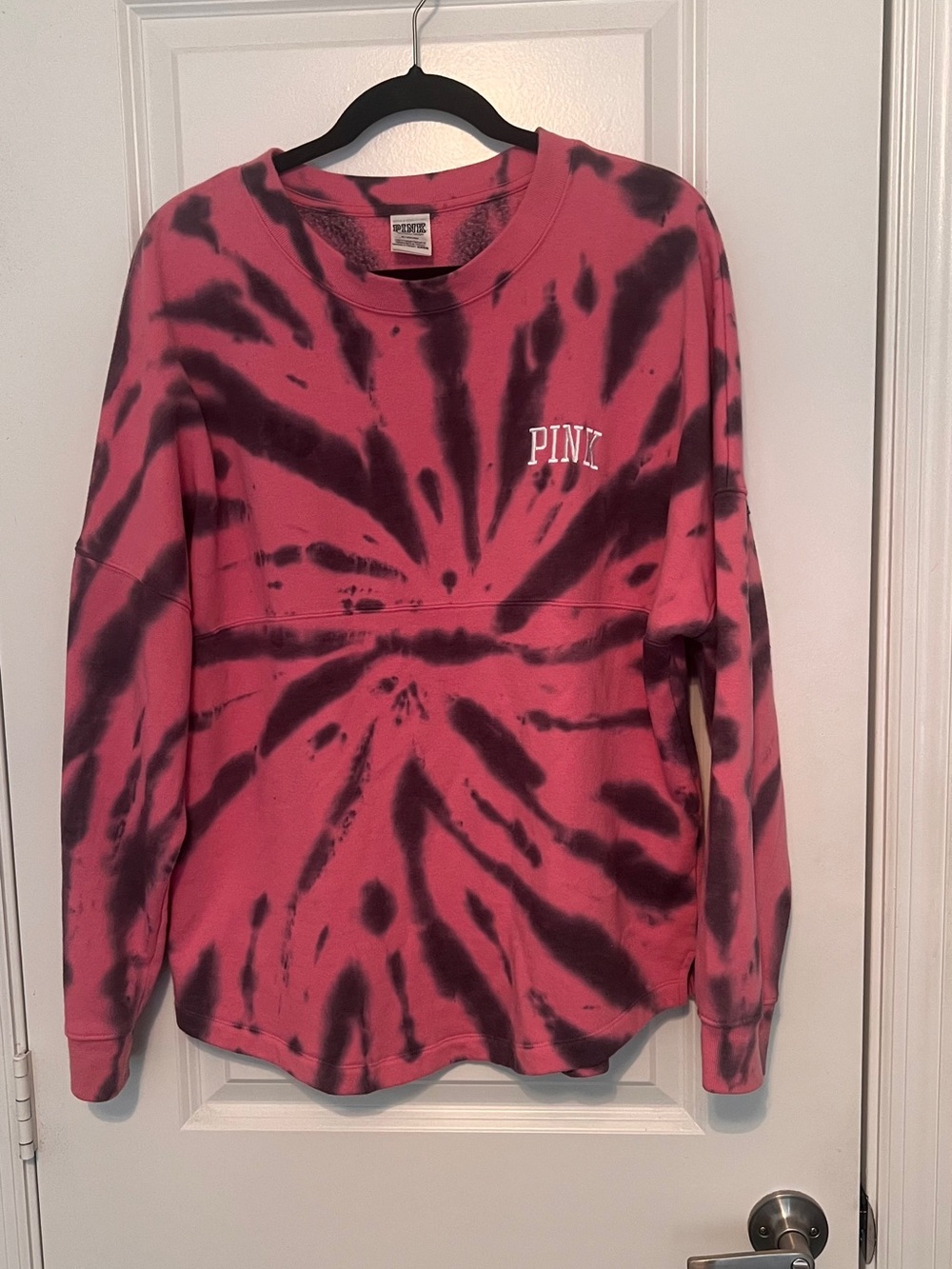 PINK Victoria's Secret Pink and Black Tie-Dye Crewneck Sweatshirt